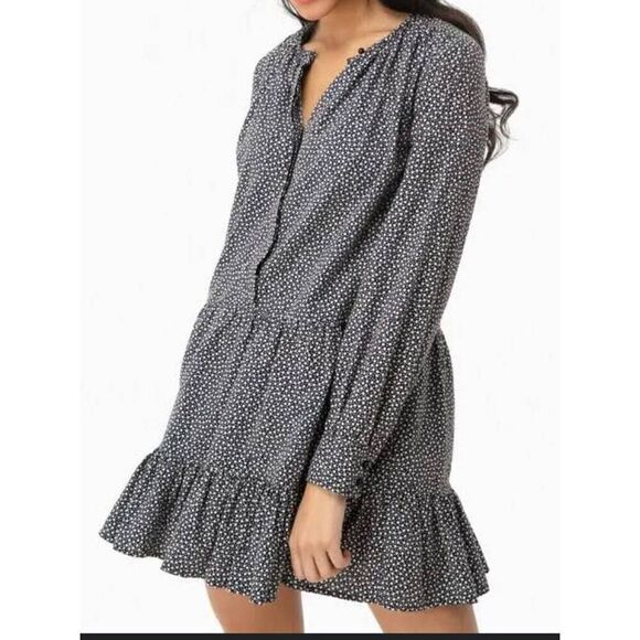 LA VIE REBECCA TAYLOR black white polkadot ruffle mini dress Sz L New Msrp $295 - Picture 1 of 11